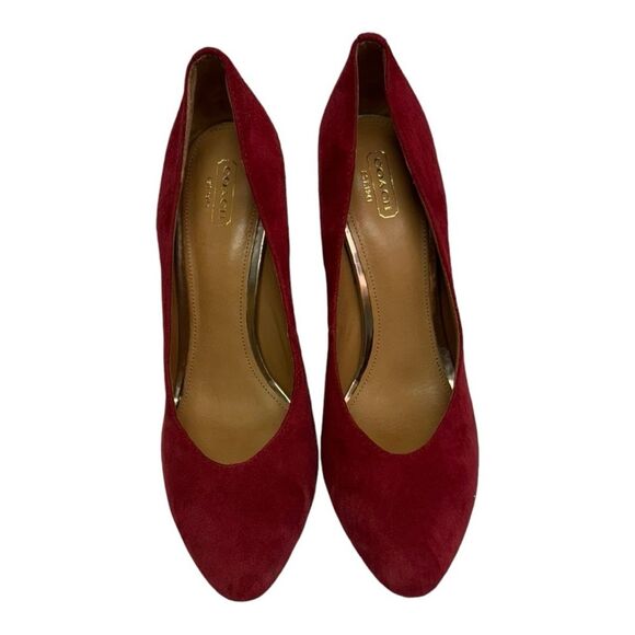 Coach Red Suede Leather Pointed Toe High Heel Pumps Classic Shoes - Picture 3 of 13